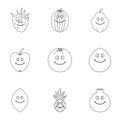 Funny fruit face icon set, outline style Royalty Free Stock Photo
