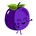 Funny fruit plum isolated cartoon character