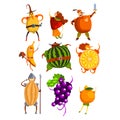 Funny fruits cartoon characters set, people in fruit costumes comic vector Illustrations Royalty Free Stock Photo