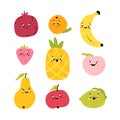 Funny fruits. Cartoon vector collection of kawaii characters. Cute faces of food. Colorful childish illustrations for Royalty Free Stock Photo