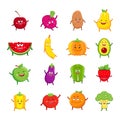 Funny fruits and vegetables cartoon characters