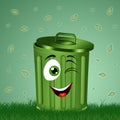 Funny garbage bin in the grass Royalty Free Stock Photo