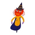 Funny Garden Scarecrow for Halloween. Strange ugly Halloween character. Cute bizarre comic characters in modern flat