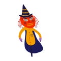 Funny Garden Scarecrow for Halloween. Strange ugly Halloween character. Cute bizarre comic characters in modern flat