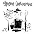 Funny gardener with shovel and bucket