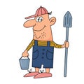 Funny gardener with shovel and bucket