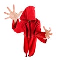 Funny ghost in red dress. Fisheye lens Royalty Free Stock Photo