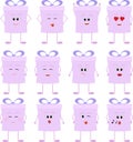 Funny gift boxes cartoon characters with bows. Christmas gift box set Royalty Free Stock Photo