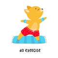 Funny Ginger Cat Doing Exercise as English Verb for Educational Activity Vector Illustration