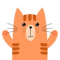Funny ginger cat isolated element. Cute feline character in cartoon style