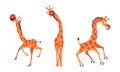 Funny Giraffe Character with Long Legs and Neck Grimacing and Riding on Roller Skates Vector Set