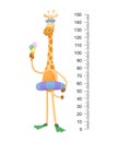 Funny giraffe. Cheerful funny giraffe with long neck. Giraffe meter wall or height chart or wall sticker. Illustration