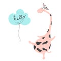 Postcard funny giraffe with the phrase Hello. Sketch Hello