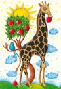 Funny Giraffe eating apple