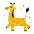 Funny giraffe hand drawn flat vector illustration. Cute exotic animal with long neck isolated on white background. Adorable exotic Royalty Free Stock Photo