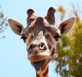 Funny giraffe sticking black tongue, looking at the camera - picture from Fasano ZOO safari in Italy, Apulia region