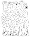 Funny giraffes with tangled necks. Children logic game to pass the maze. Coloring book