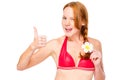 Funny girl in bikini with plumer in hair Royalty Free Stock Photo