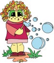 Funny girl blowing bubbles in flat style. Icons for web design. People, sports, hobbies