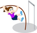 Funny girl cartoon playing high jump