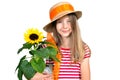 Funny girl hat Sunflower Royalty Free Stock Photo