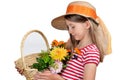 Funny girl hat Sunflower Royalty Free Stock Photo