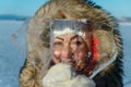 Funny girl with an icicle. Royalty Free Stock Photo