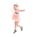 Funny girl jumping high, expressing herself, isolated Royalty Free Stock Photo