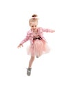 Funny girl jumping high, expressing herself, isolated Royalty Free Stock Photo