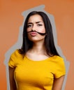 Funny Girl with mustache. silly teen