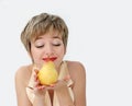 Funny girl with a pear