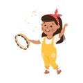 Funny Girl Playing Tambourine Musical Instrument Performing on Stage Vector Illustration Royalty Free Stock Photo