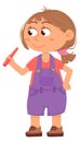 Funny girl with red crayon. Creative kid character Royalty Free Stock Photo