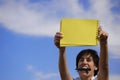 Funny girl with a yellow notebook Royalty Free Stock Photo