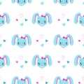 Funny girlish seamless pattern with cute bunny