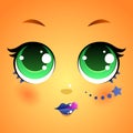 Funny girly doll face. Kawaii avatar.