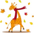 Funny girrafe in autumn leaves vector image