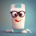 A funny glass of milk with a happy face. cartoon character. Ai generative