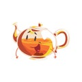 Funny glass teapot cartoon character, element for menu of cafe, restaurant, kids food, vector Illustration