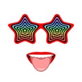 Funny glasses with hypnotic pattern and mouth with tongue sticking out Royalty Free Stock Photo