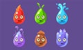 Funny Glossy Shapes Characters Set, Cute Colorful Nature Elements Interface Assets for Mobile App or Video Game Vector