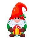 Funny gnome holding gift box