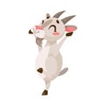 Funny Goat Animal with Horns Enjoying and Cheering with Happy Smiling Snout Vector Illustration