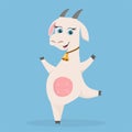 Funny goat character design. Happy, smiling white nanny-goat with big eyes. Farm animal. Cartoon vector illustration