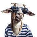 Funny Goat Wearing Sunglasses In Striped Shirt - Photorealistic Portraiture