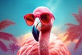 sunglasses party bird summer feather hipster pink tropical animal flamingo. Generative AI.
