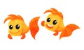 Funny Golden Fish Showing Different Emotions Vector Set