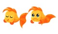 Funny Golden Fish Showing Different Emotions Vector Set