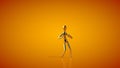 Funny golden mannequin doing mambo side step dance, seamless loop, orange studio