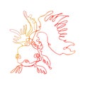 Funny goldfish in doodle style drawn by hand of gradient single line.